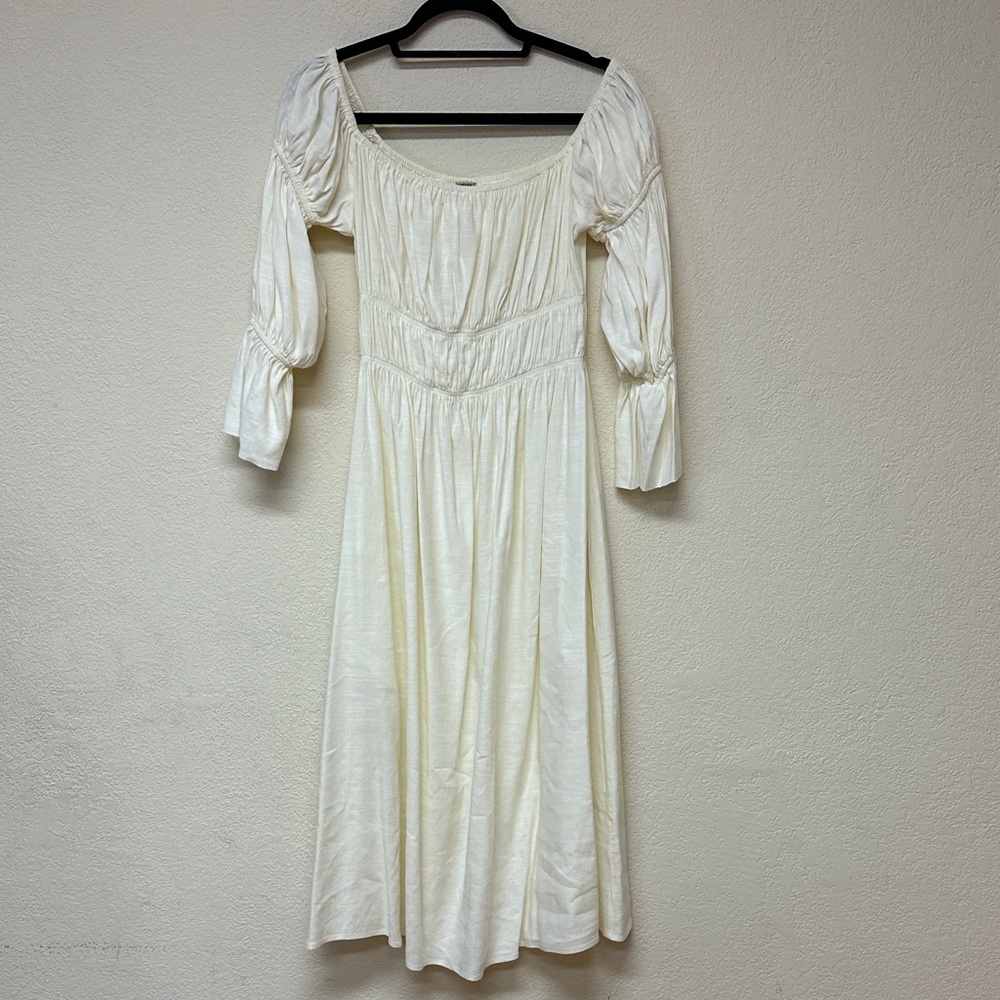 Cult Gaia womans boho linen blend Cream Peasant Maxi Dress size M